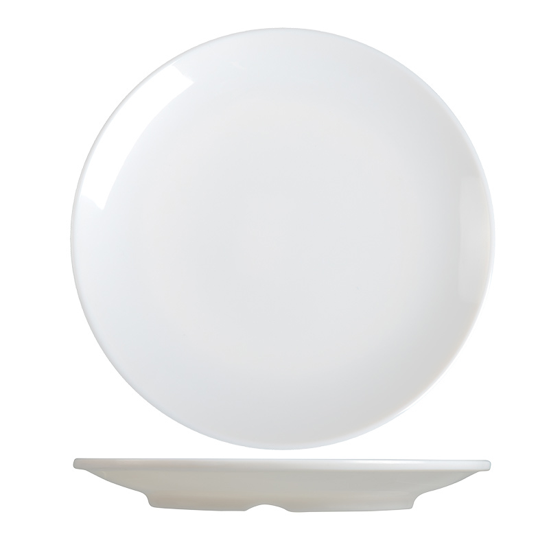 Factory Stock A5 100% Melamine 10'' Dinner Plates, Restaurant Plastic White Coupe Plate Set