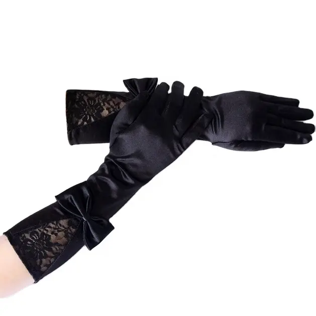 Fashion Ladies Elegant Party Dress Gloves Wedding Bridal Elastic Elbow Lace Satin Opera Gloves