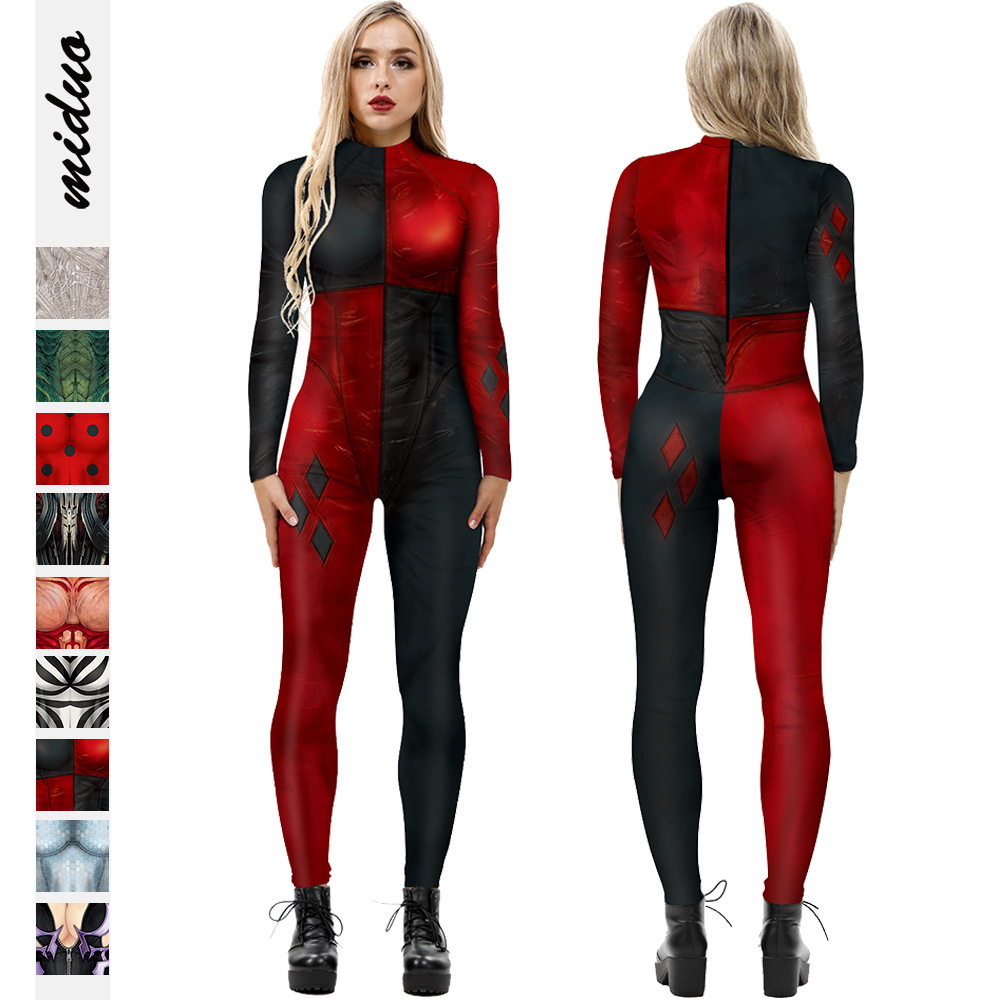 Clown girl digital printing women's cosplay costume long-sleeved cosplay Halloween jumpsuit