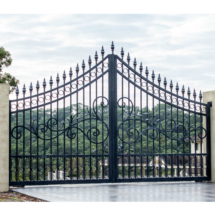 Modern house front garden gate high quality main wrought iron gate design metal fancy driveway gate