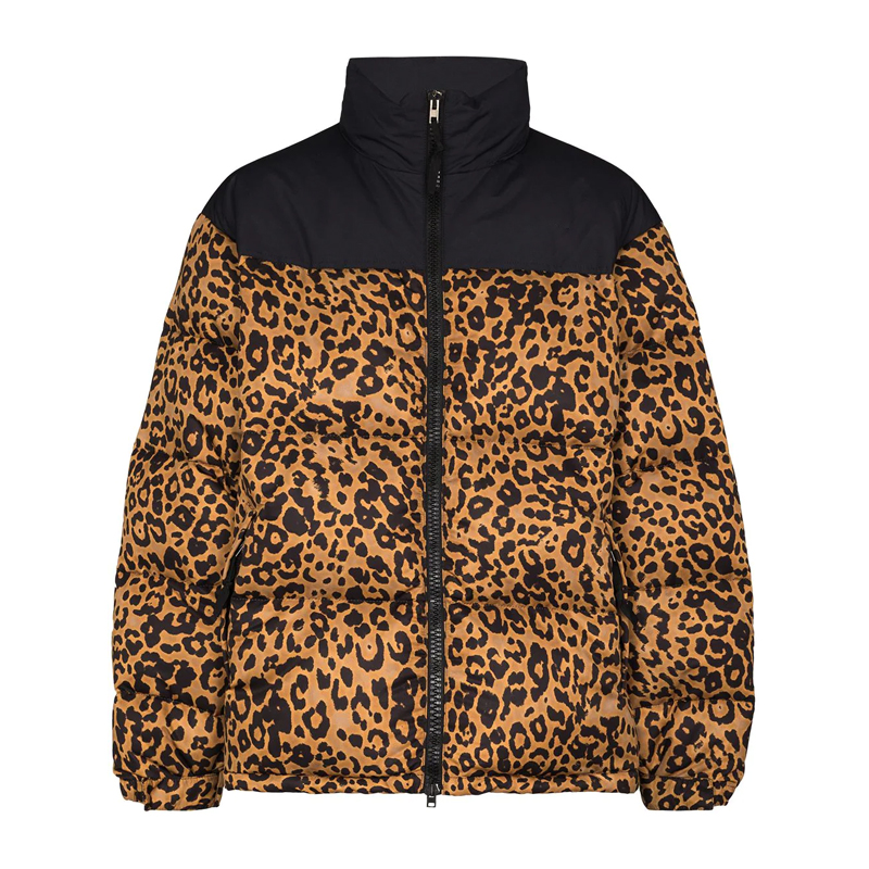 Custom logo leopard print thickened down jacket men's long sleeve high neck coat down jacket