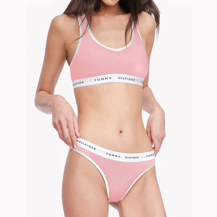 Fashion Custom Logo Sports Underwear Lingerie Set Women Cotton Bra and Panties Thong Set Letter Band Bralette Brief Sets