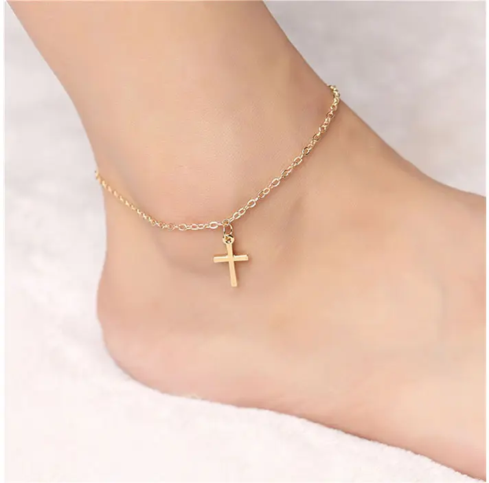 Ankle Bracelet Fashion 925 Sterling Silver Ankle Foot Bracelet Gold Cross Anklet Jewelry