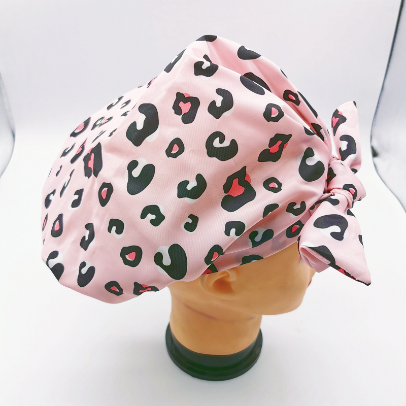 Stock Supply Low Moq PVC Eco Friendly Reusable Shower Hat Fashion Luxury Pink Printed Bow Waterproof Bonnet Bath Shower Cap