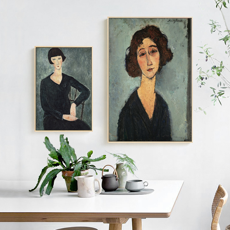 Nordic abstract character canvas painting wall decor oil figure & portrait paintings with wood frame