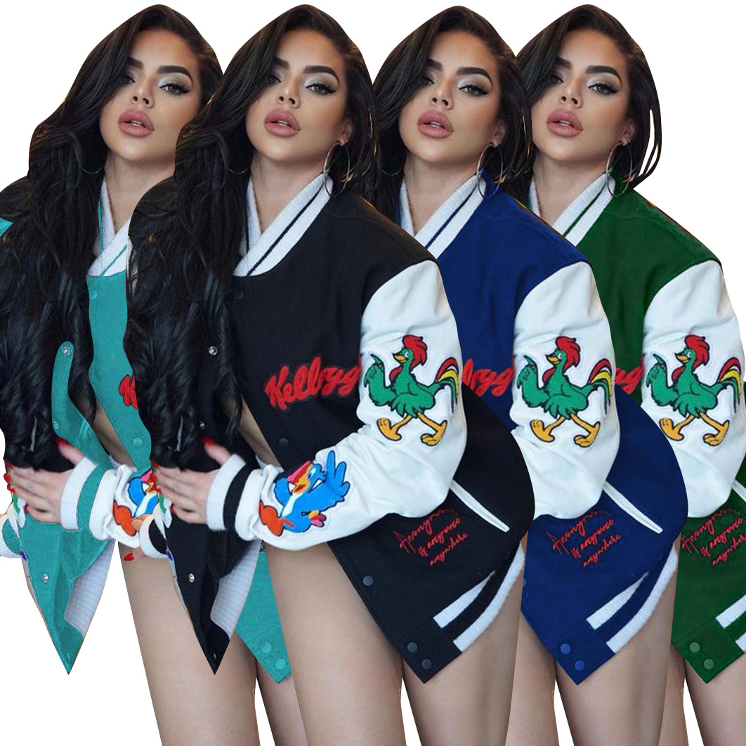 Plus Size Coats Fashion Embroidery Baseball Jacket Women Winter Clothes