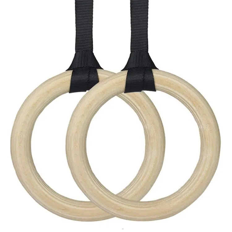 Durable Fitness Training Wooden Gymnastic Rings with Adjustable Straps