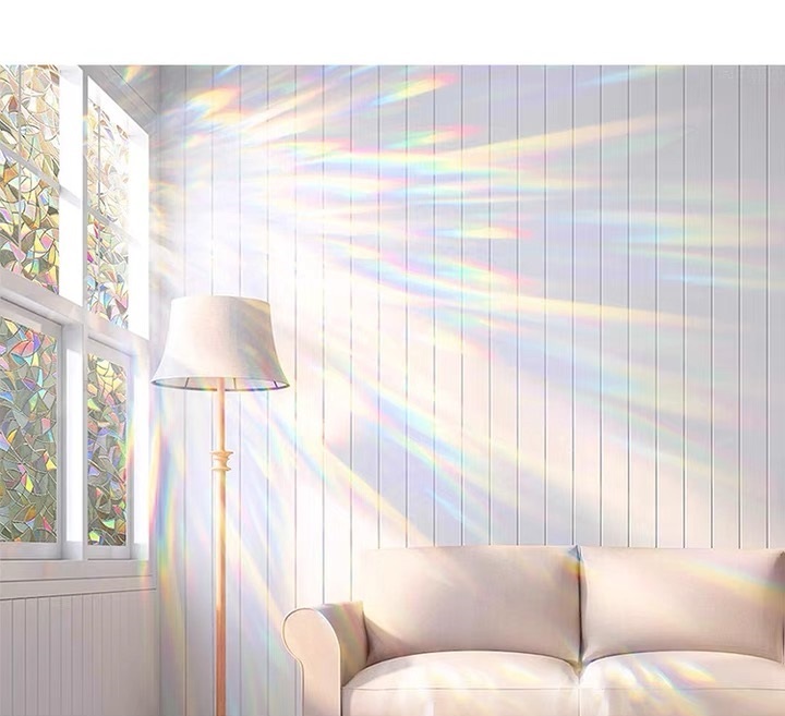 Window Privacy Film Rainbow Static Cling Stained Glass Film Window Covering Sticker Non-Adhesive Removable Reflective Window Vin