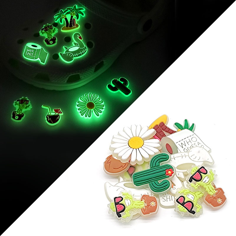 Светящиеся в темноте Подвески croc, кактус, кокосовое дерево, 2D ПВХ светящиеся аксессуары для обуви, флуоресцентные заглушки, булавки, украшения для обуви