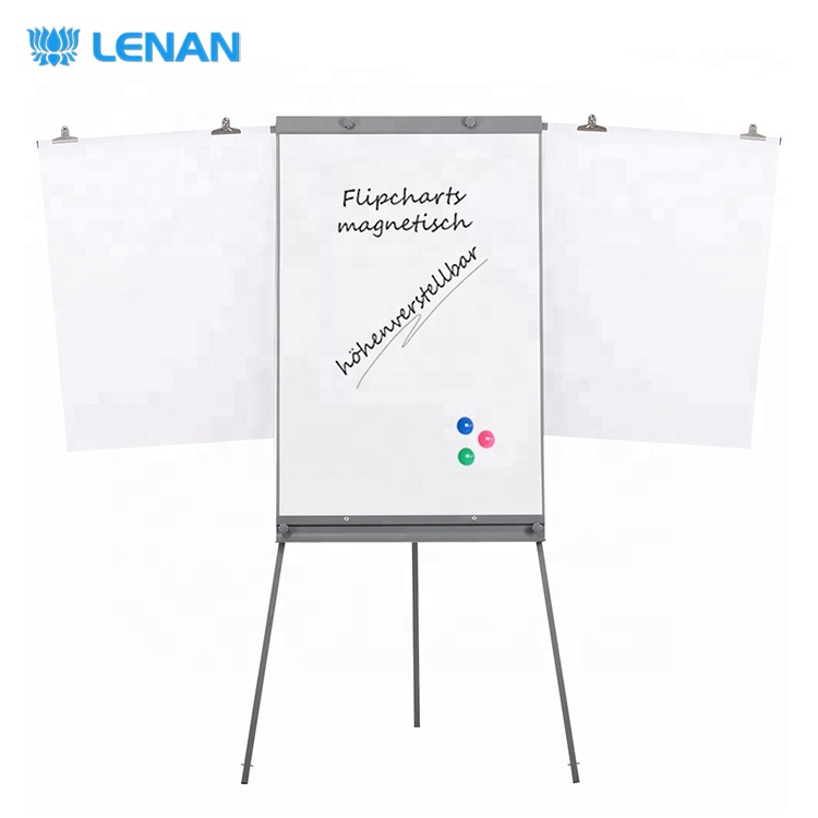 New design magnetic writing white board mobile flipchart easel tripod flip chart stand with extended arms