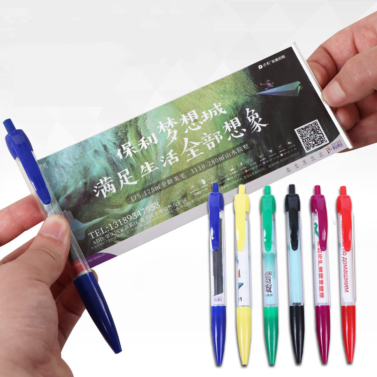 Wholesale Custom Blank Advertising Pen Plastic Ballpoint Company Banner Pen Push Roll Paper Flag Pen