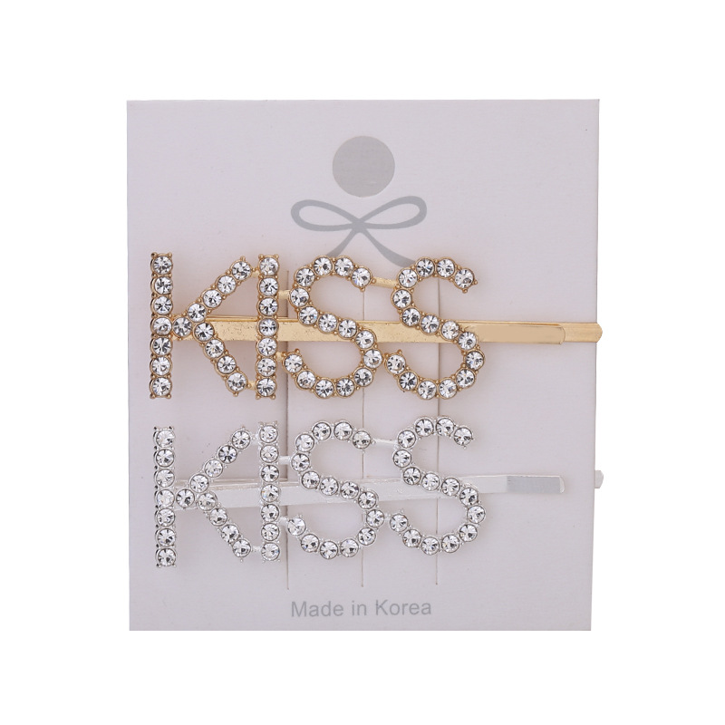 2 Pcs/Set English Letters Rhinestones Clip Hairpin for Girl Women Metal Pins Barrette Hairclip Party Wedding Hair Accessories