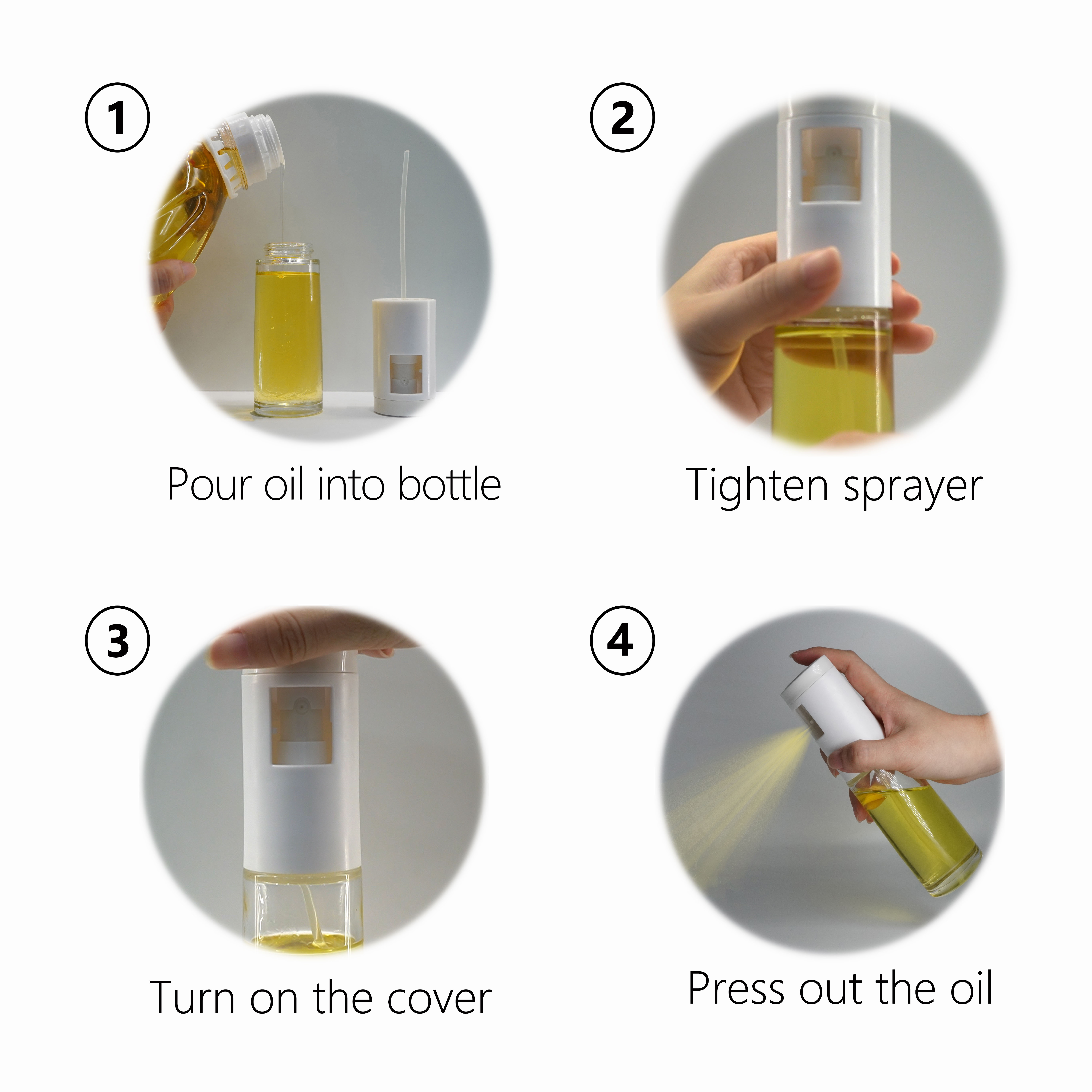 bbq kitchen plastic white top nozzle and transparent glass olive oil sprayer oil bottle