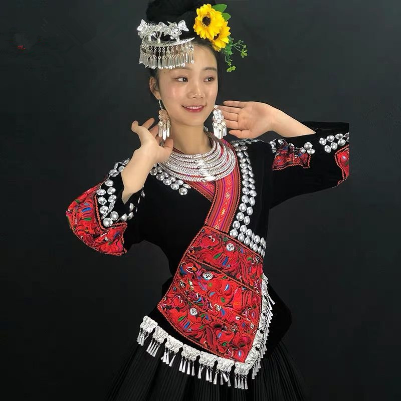 Традиционный китайский костюм Hmong WJ30010, одежда ручной работы Miao, сделано в китае