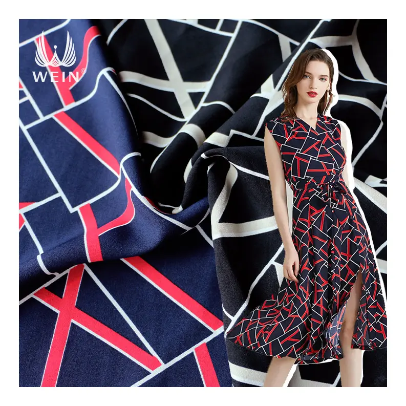 WI-B20 Fashion garment material 100gsm faille crepe 100% polyester geometric printing suit fabric