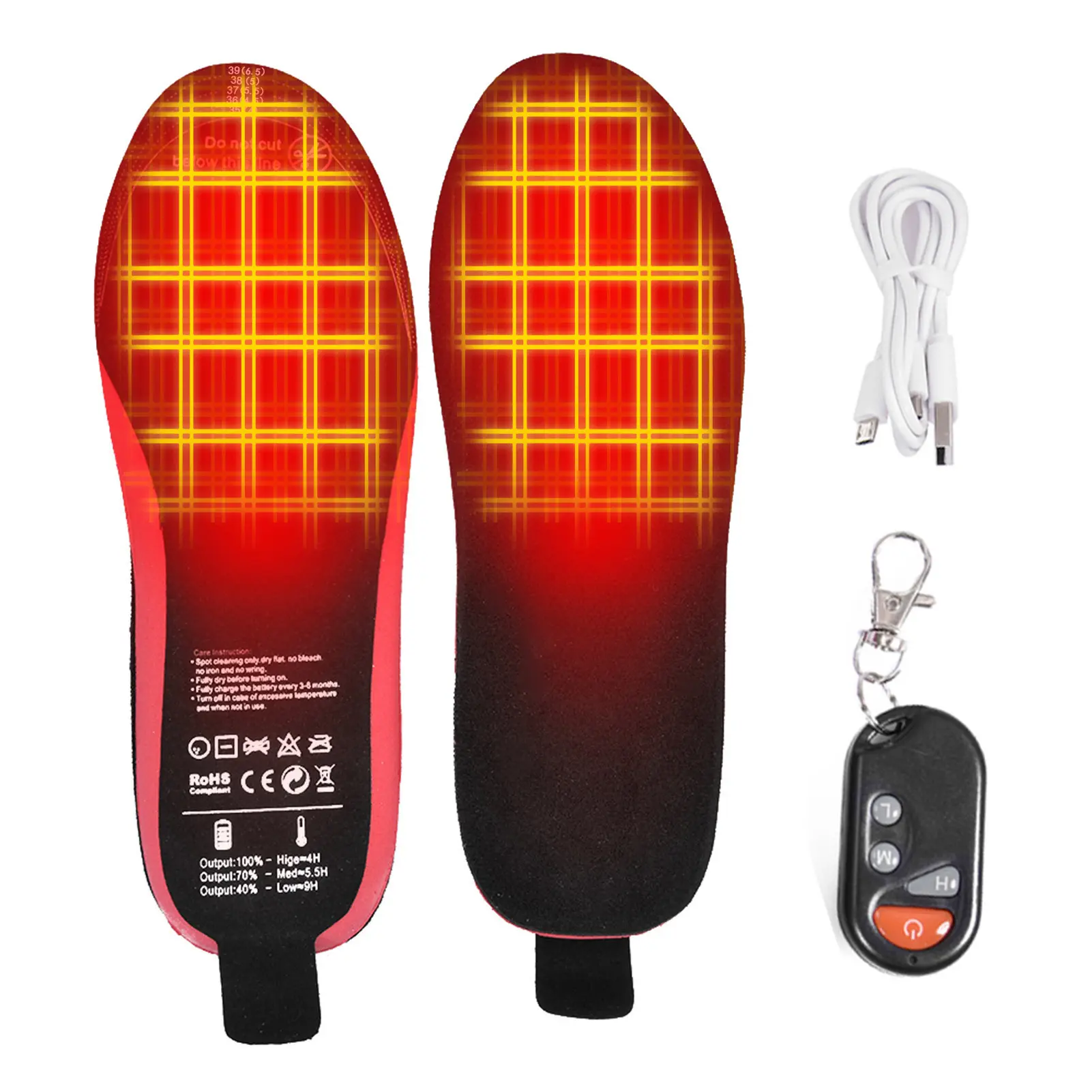 Rechargeable Heated Insole with Remote Control Foot Warmer USB heat moldable insoles Feet Warm Washable Warm Thermal