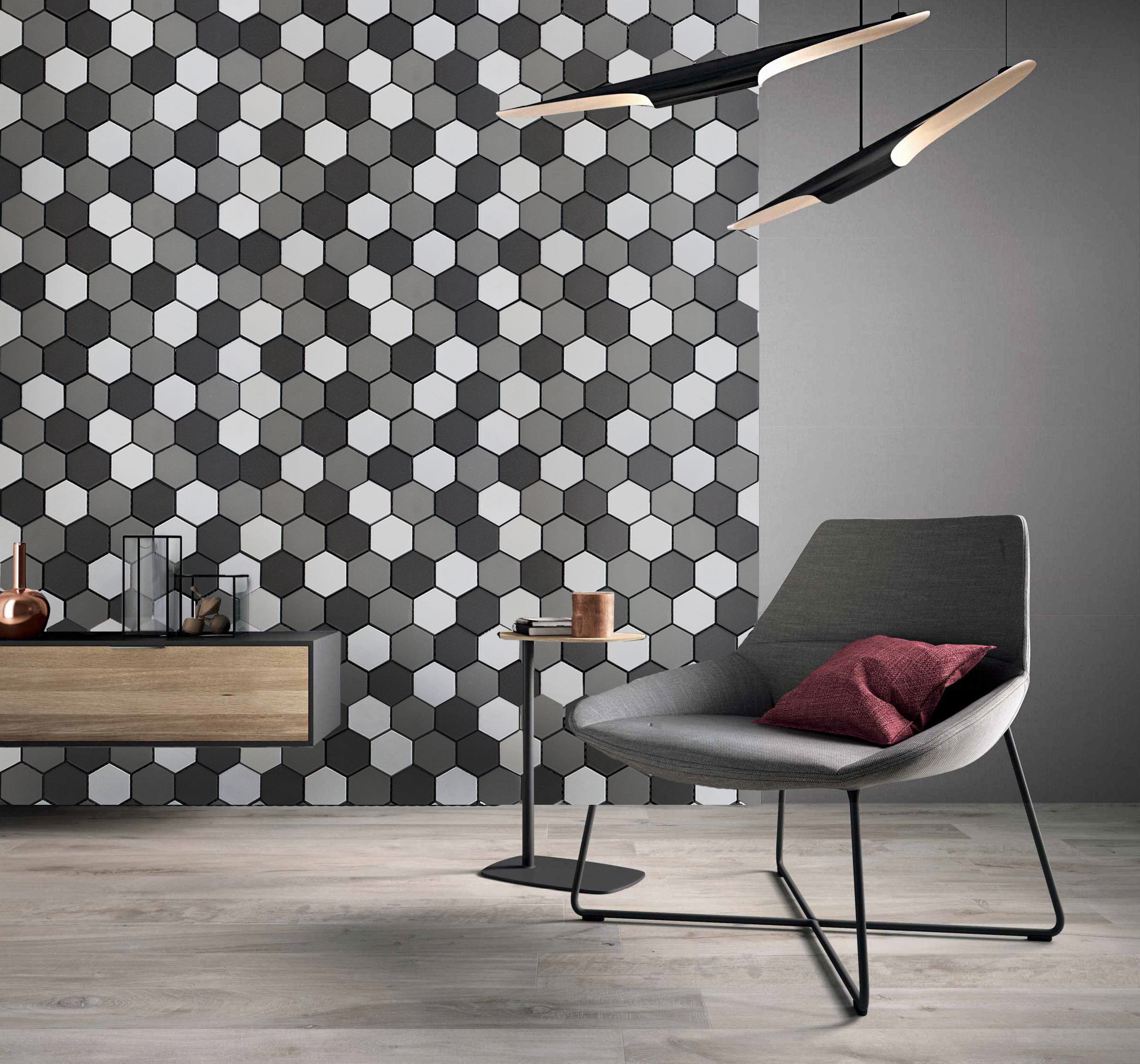 Gray and White Hexagon Interior Bathroom Walls Ceramic Mosaic Tiles for Crafts