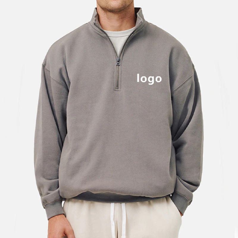 GINWEN Custom Logo Blank Quarter Half Zip Hoodie Drop Shoulder Oversize Zip Up Hoodie Half Zip Sweatshirt