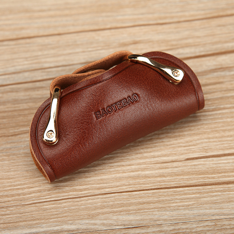 1 PC Portable Leather Housekeeper Holders Key Case Leather Holder Bag Case Unisex Wallet Cover Simple Solid Color Storage Bag