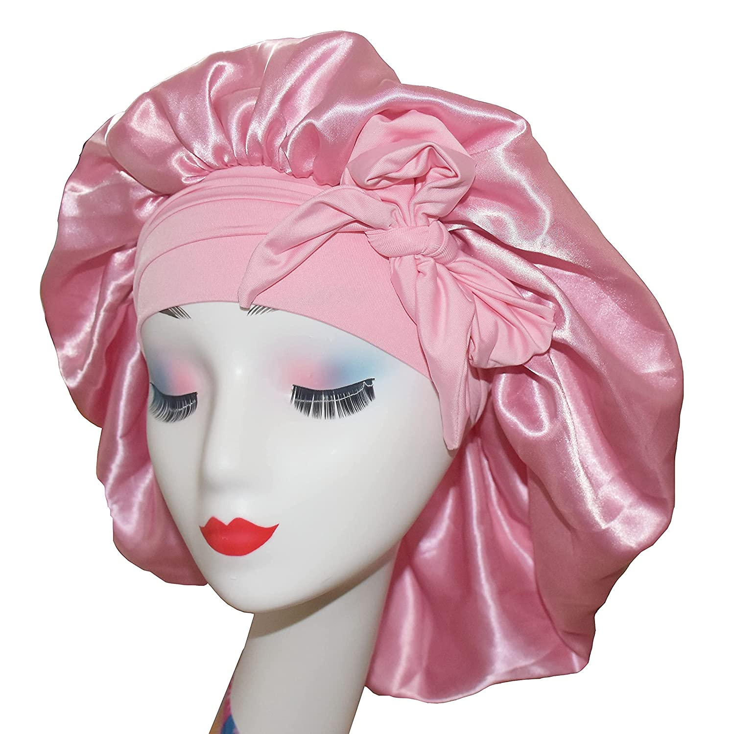 large size satin silk bonnet women head wrap shower hat jumbo braid hair night hat adjustable hair bonnet sleeping bonnets