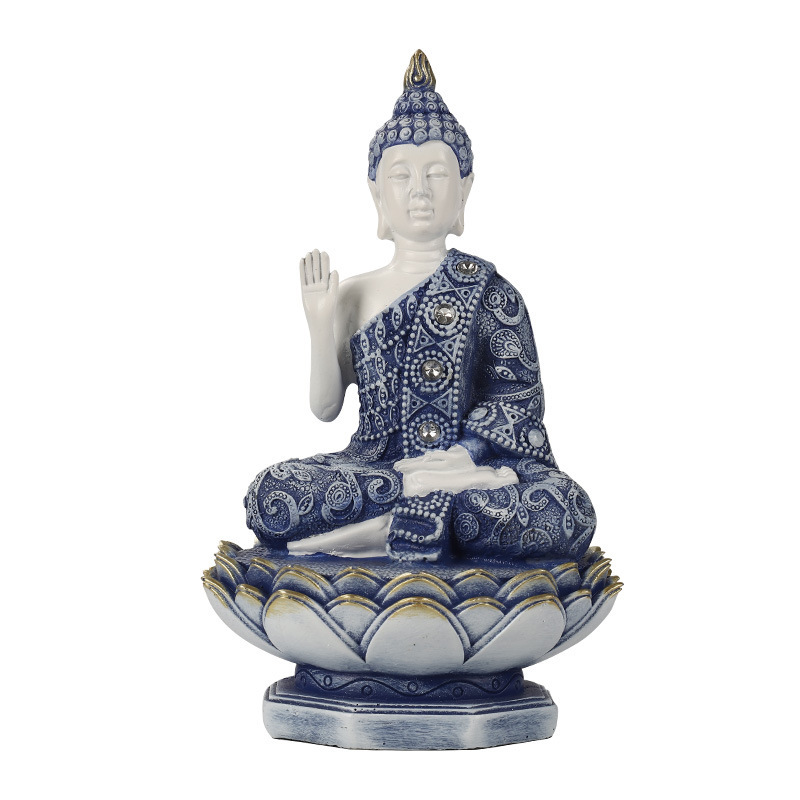 Modern Blue And White Resin Buddha Sculpture Living Room Buddha Ornaments Home Decoration