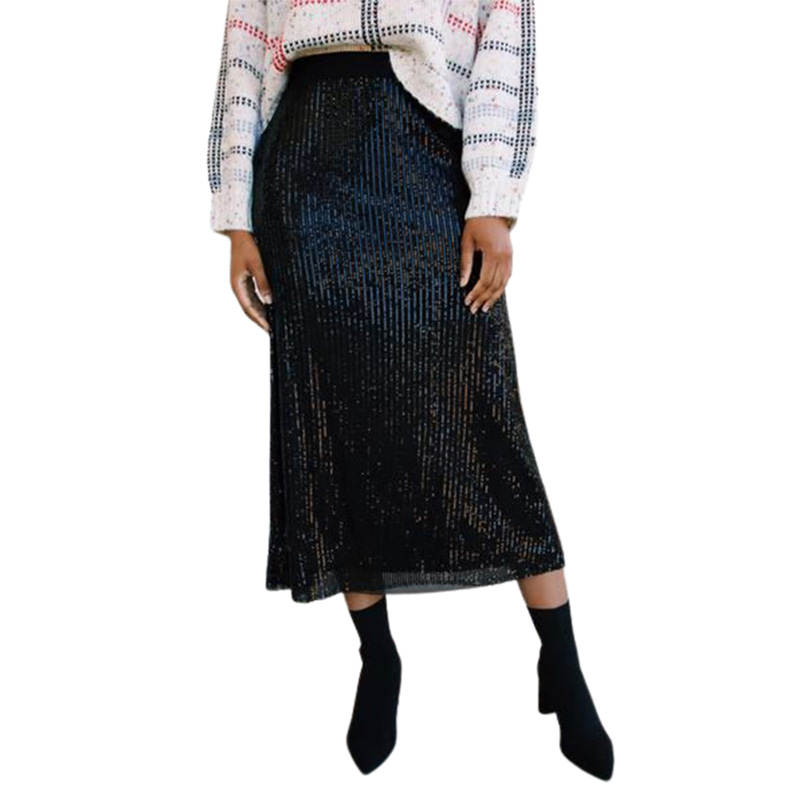 2021 Summer Spring Fashionable Womans Dress Black Sequin Elastic High Waist Bodycon Midi Womens Skirts