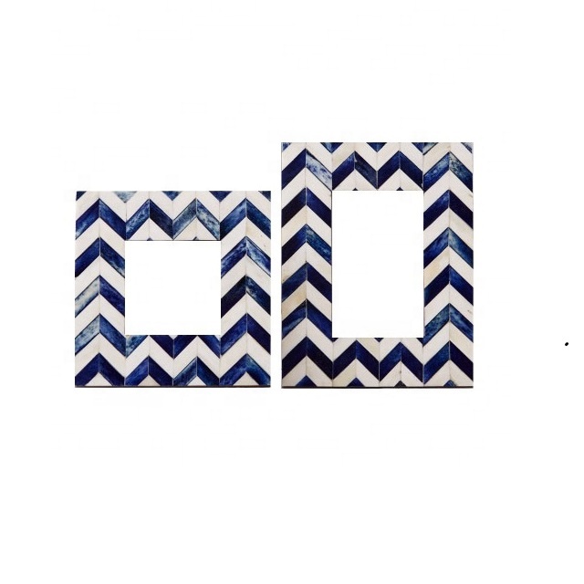 Horn born enamel resin photo frame zigzag lines pattern