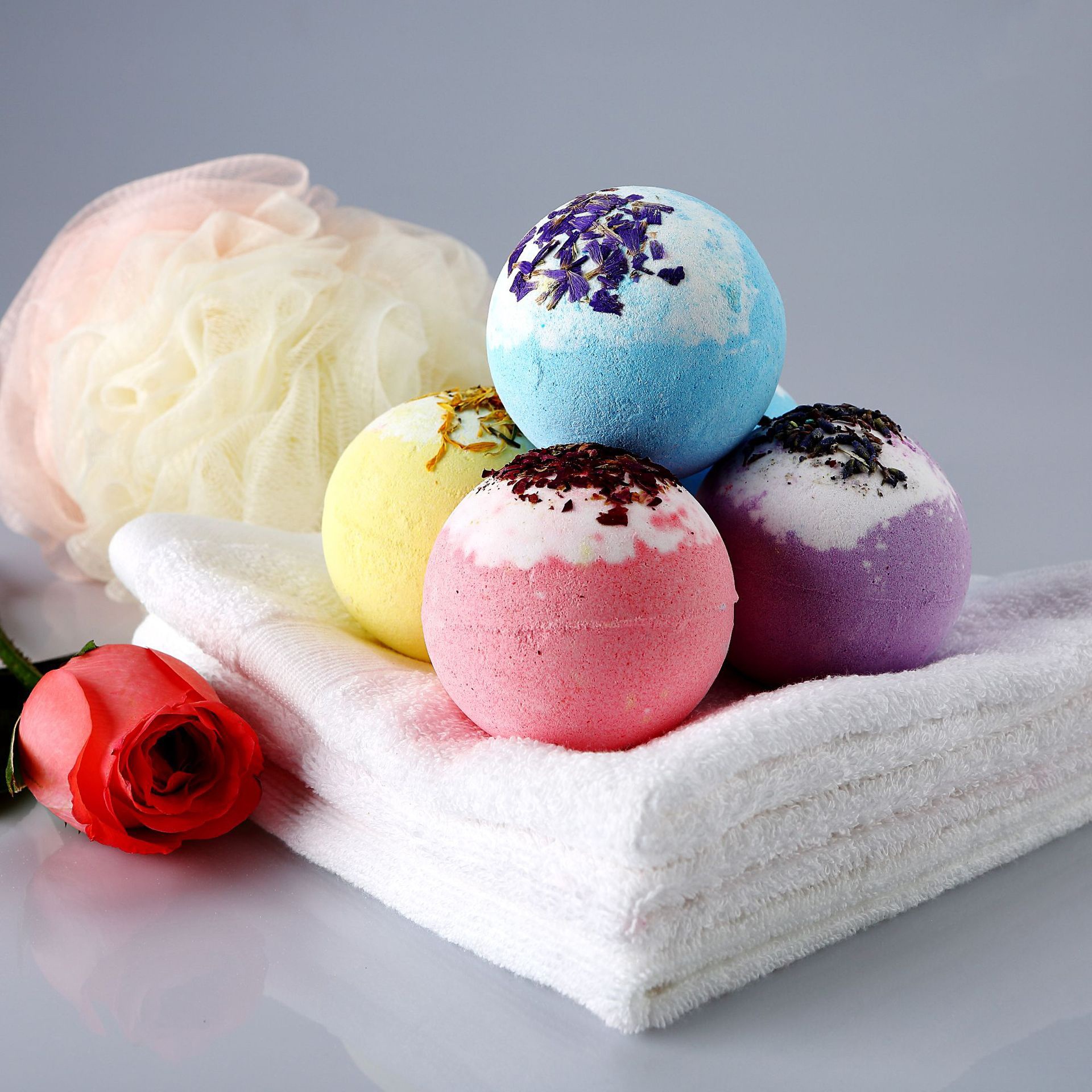 Hot Sale Bath Fizzy Dried Flowers Petals Organic Natural Ingredient Handmade Bath Bombs Set for Spa