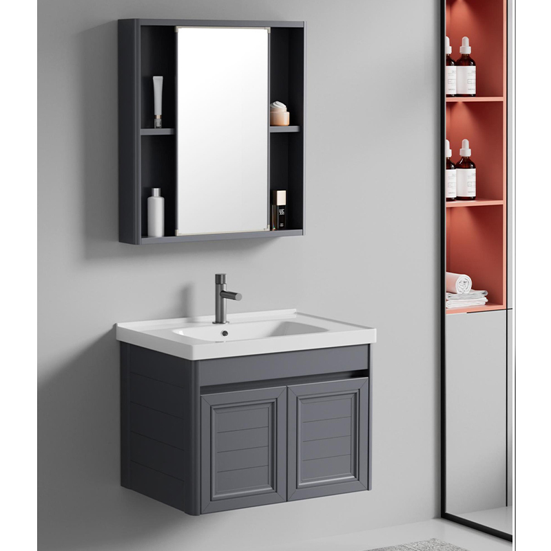 Modern Style Integrated Ceramic Bathroom Cabinet With Washbasin Countertop Space Aluminum For Small Apartments And Hotels