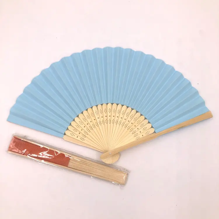 Chinese Style Carved Bamboo Ribs Hand Held Folding Paper Fan