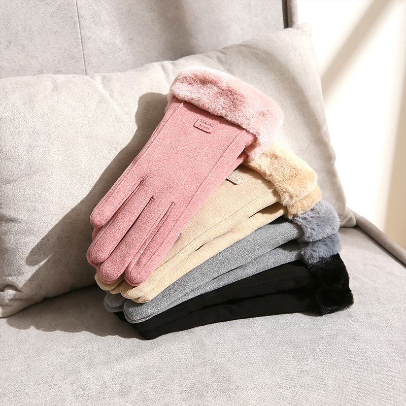 Women's Suede Leather Gloves & Mittens Winter Style Outdoor thickening to keep warm Gloves