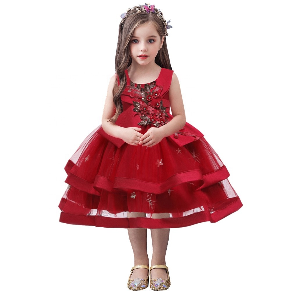 Puffy Yarn Flower Wedding Sequin Dress Child Princess Dress For Girl Model Catwalk Show Dress
