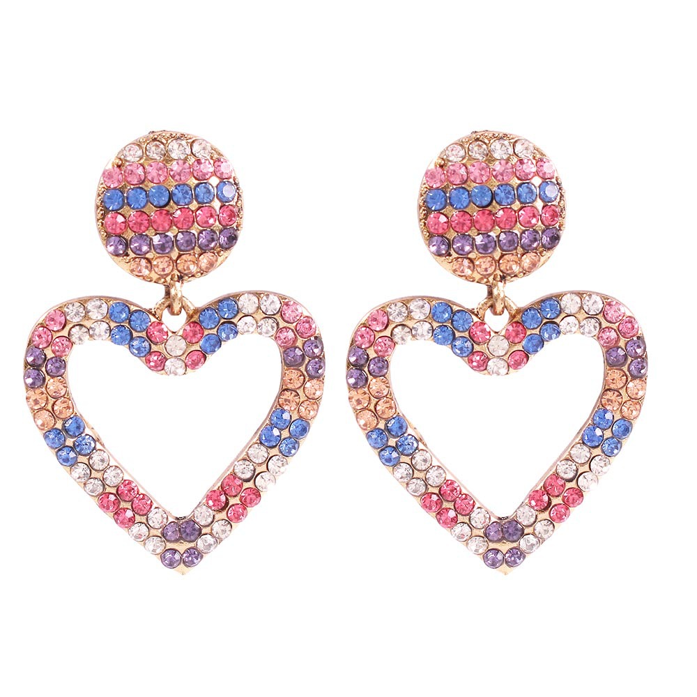 Hot selling geometric full diamond Heart rhinestone earrings wholesale