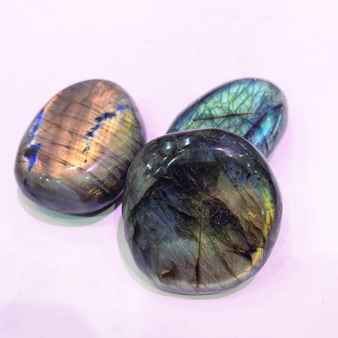 Natural flash healing crystals gem reiki rainbow Labradorite palm stone for home decoration