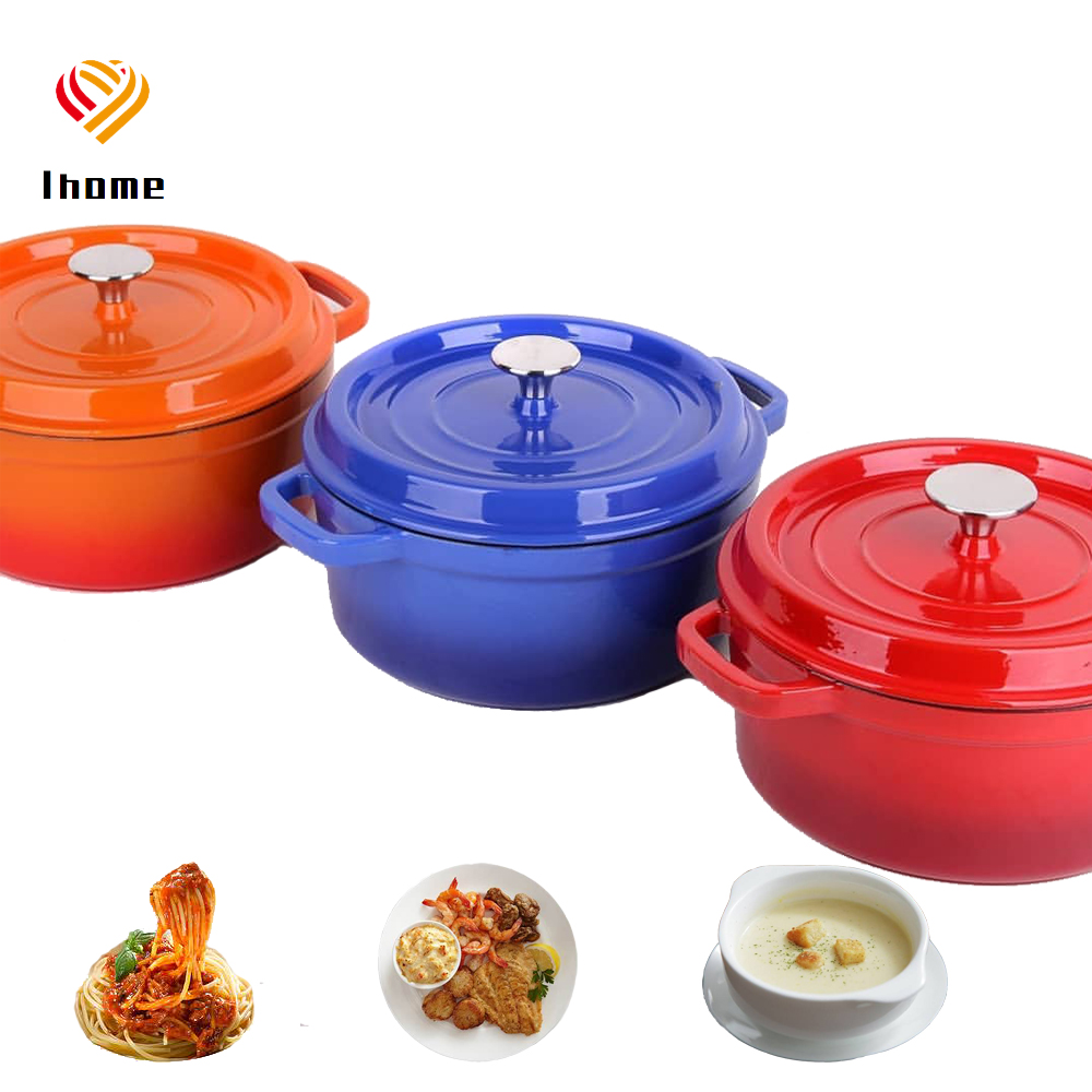 Ihome разноцветной эмалью из серого чугуна 5 QT голландская печь кастрюля с крышкой литого железа подпись с железной ручкой сковорода
