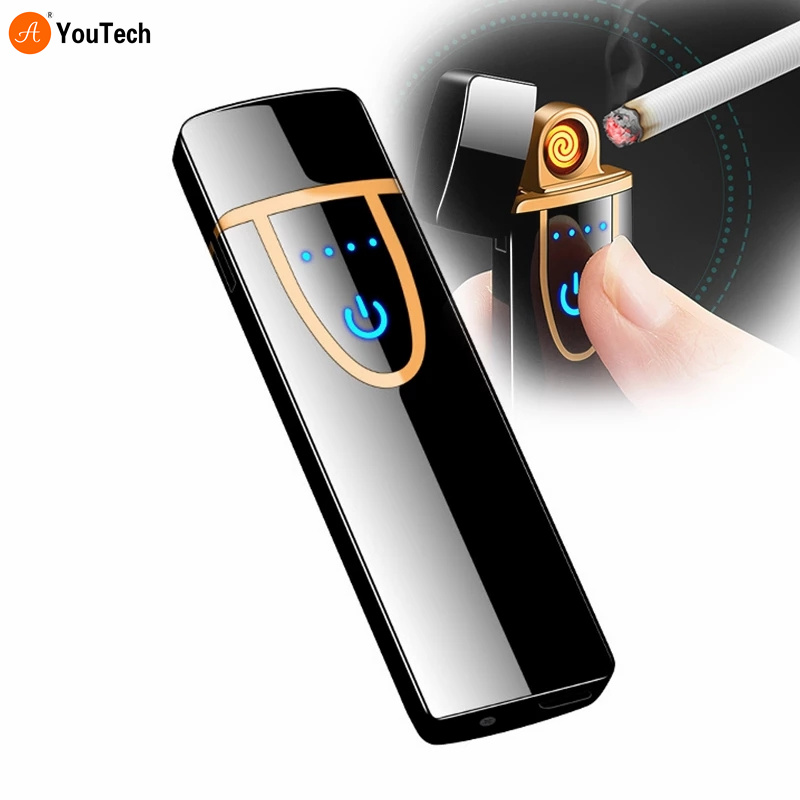 Портативные USB электрические Зажигалки ветрозащитные USB перезаряжаемые сенсорные ветрозащитные аксессуары для сигарет электрическая зажигалка