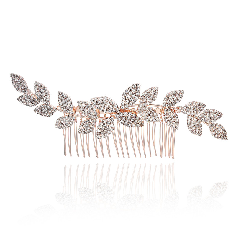 Luxury rhinestone crystal leaf shape hair comb accessories wedding bride women wedding hair accessories
