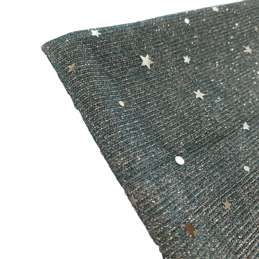 Metallic Lurex moonlight Fabric with different shapes sequins for nightwear garment shoes decoration dancing fabric manufacturer