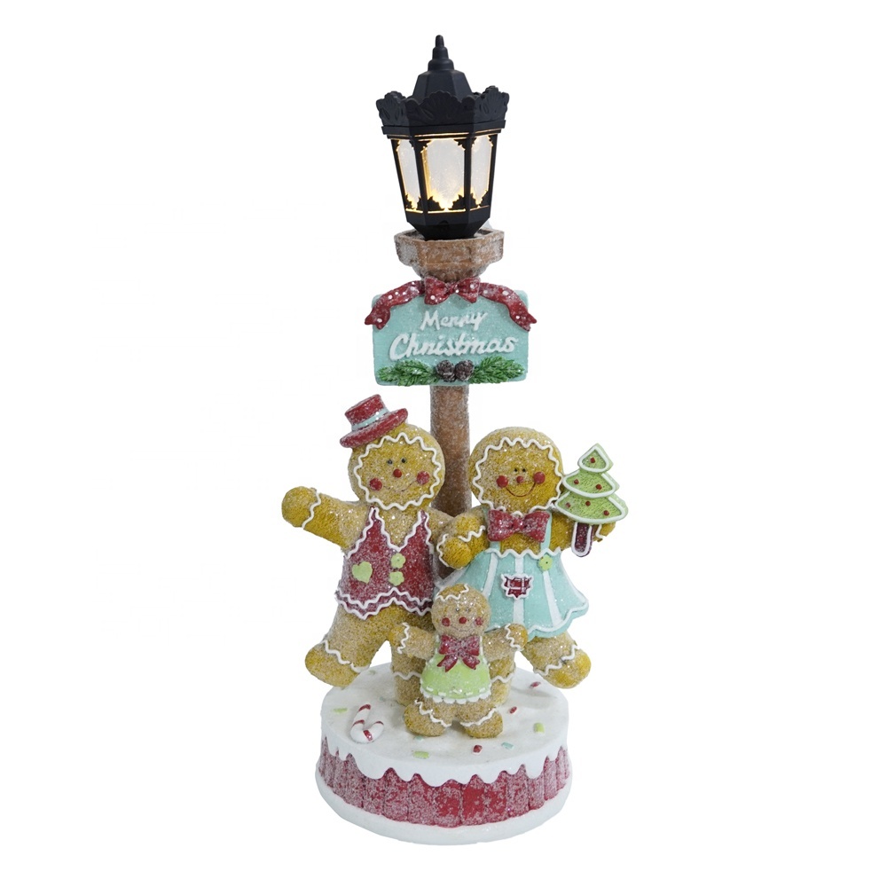 Wholesale Handmade Resin Crafts Custom Christmas Gingerbread With Led Street Light christmas village figurine christmas resin