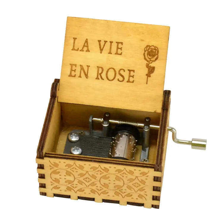 La vie en rose hand crank custom personalised wooden music box