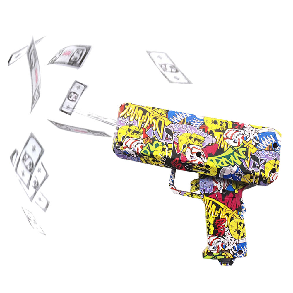 Camouflage pattern gold-plated cash chrome money spray gun cannon dispenser decompression toy with banknote make it rain money