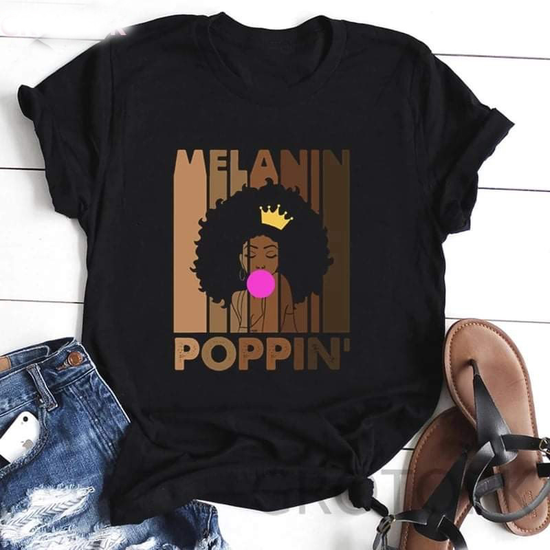 Black Woman O Neck Melanin Top Graphic T Shirts Women Tops Graphic Printed Female Graphic Female Shirt