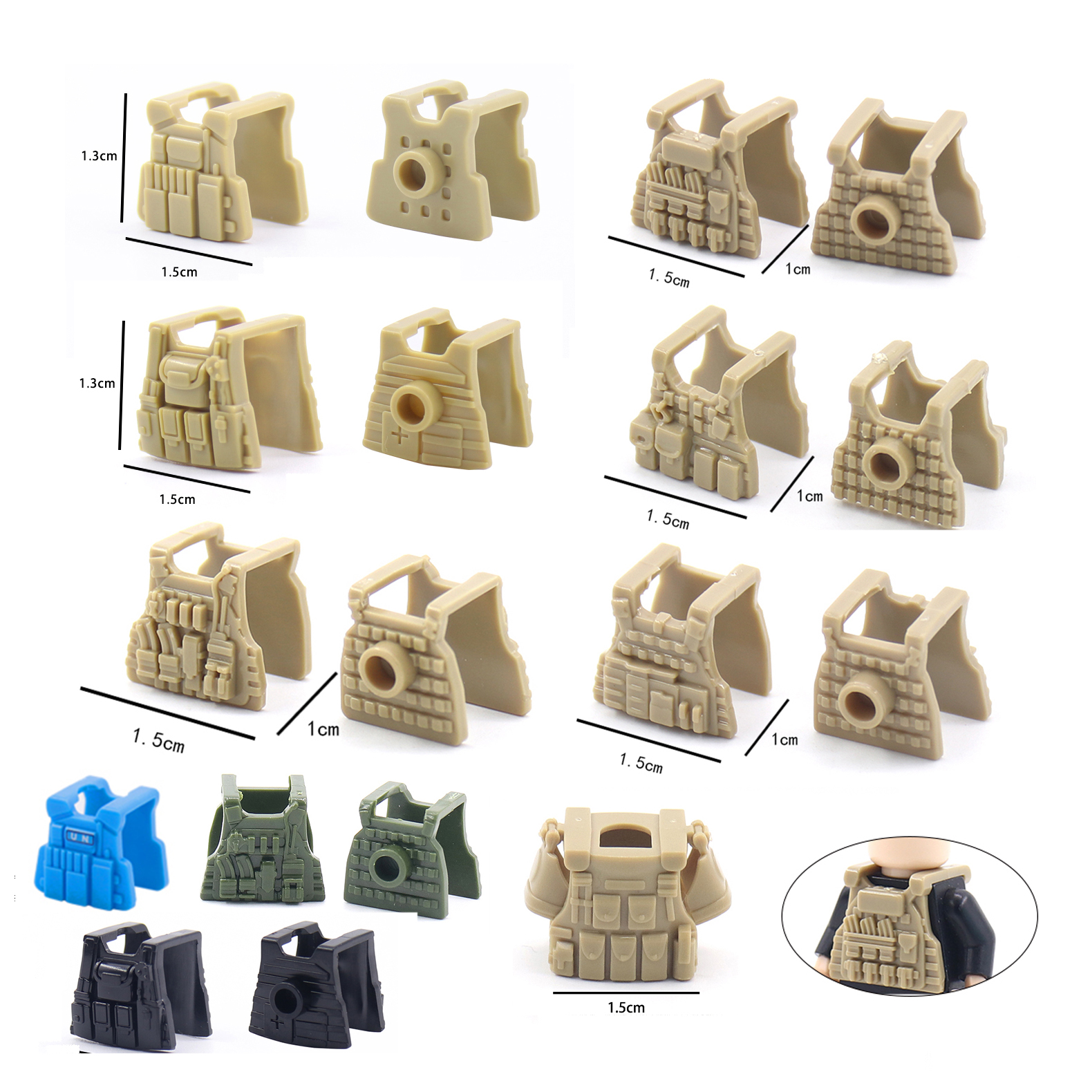 Military Equipment Firearms Micro Army Toy Accessories Building Block Swat Police Tactical Bulletproof Soldier Vests Abs