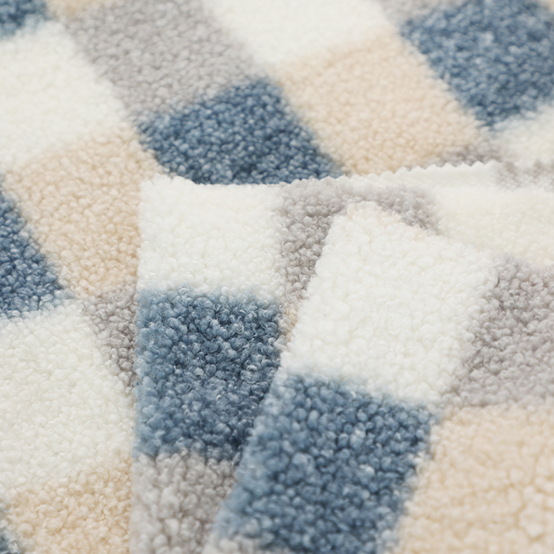 digital printed plaid micro thick wool fur fake fur sherpa fabric