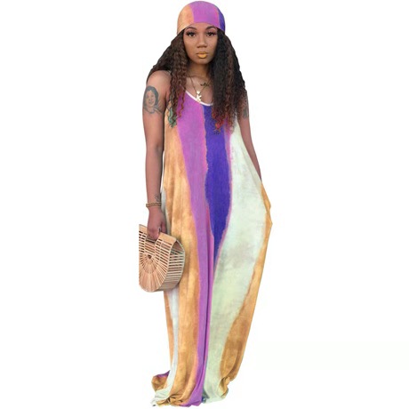 Модные женские туфли в богемном стиле Dye Длинное платье без рукавов Пляж Boho свободное платье радуга макси плюс размеры