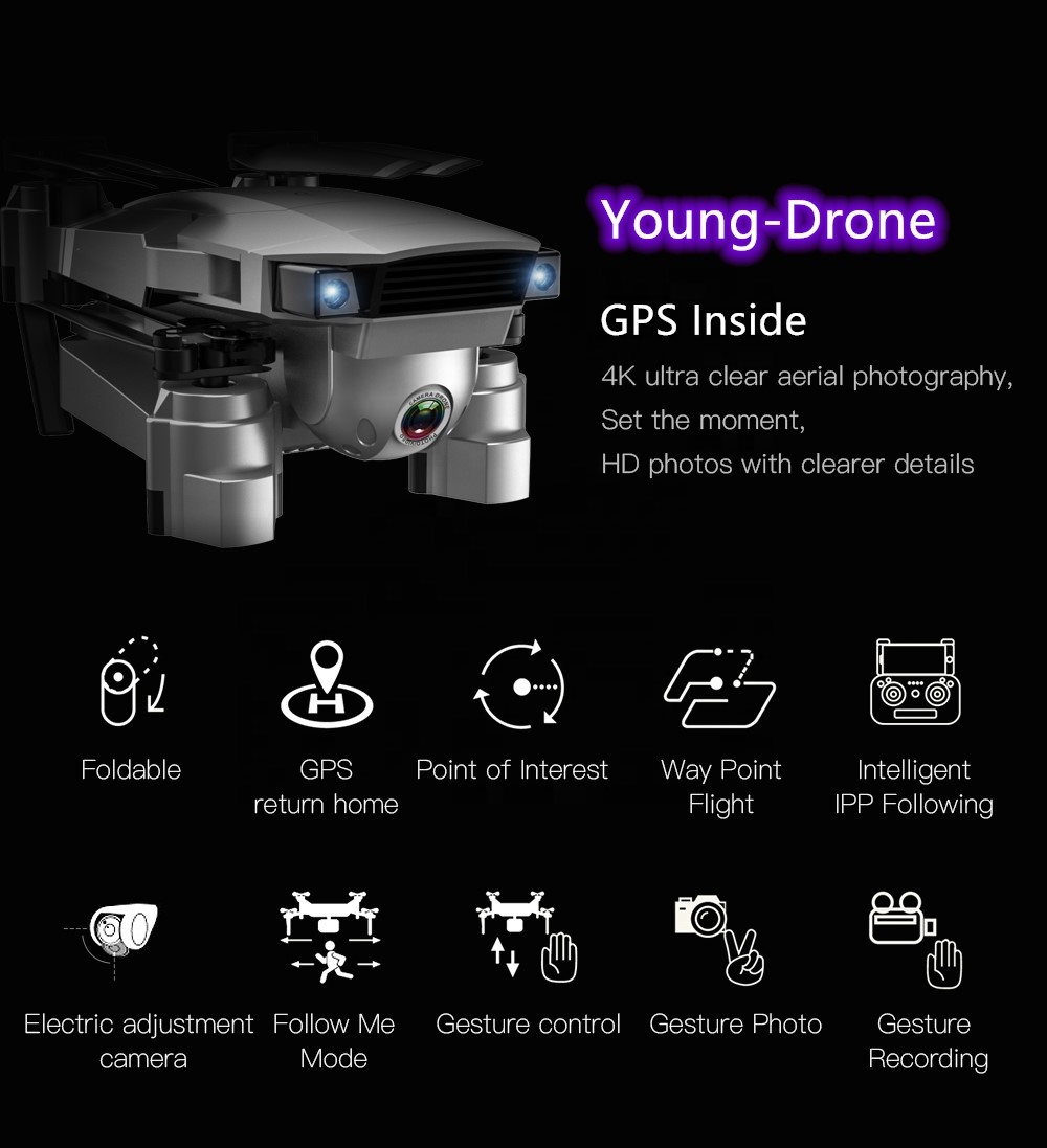 Youngeast GPS складной Profissional, беспилотные летательные аппараты с двойной камерой Дроны с камера 4K Экшн-камера и GPS Дрон профессиональный