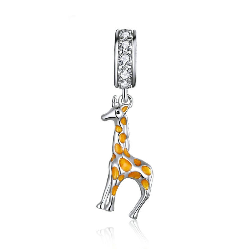 SEM 100% Real 925 Sterling Silver Yellow Enamel Giraffe Pendant Charm for Original Silver Bracelet Bangle Jewelry Making