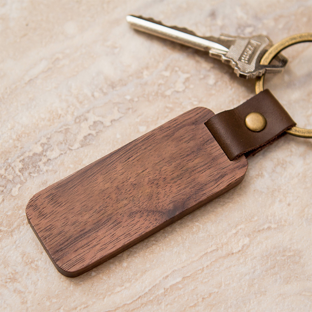 Spot Sale Blank Wooden Keychain Metal Ring Leather Keychains