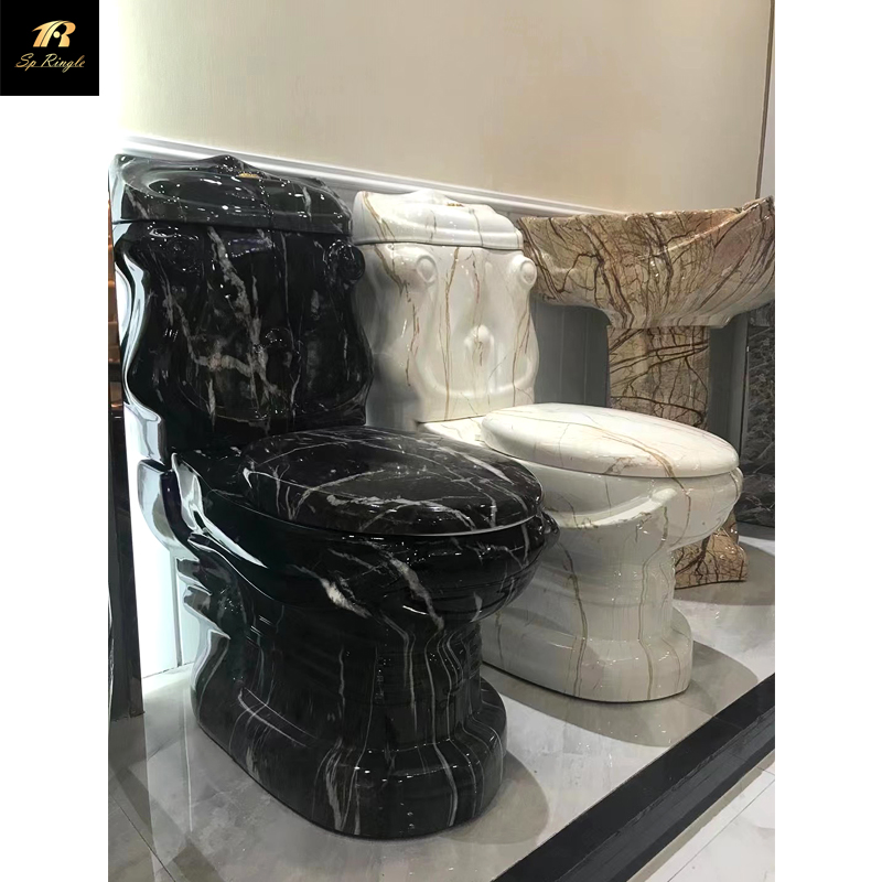 European standard wall row strong flushing sanitary ware retro siphonic marble black toilet
