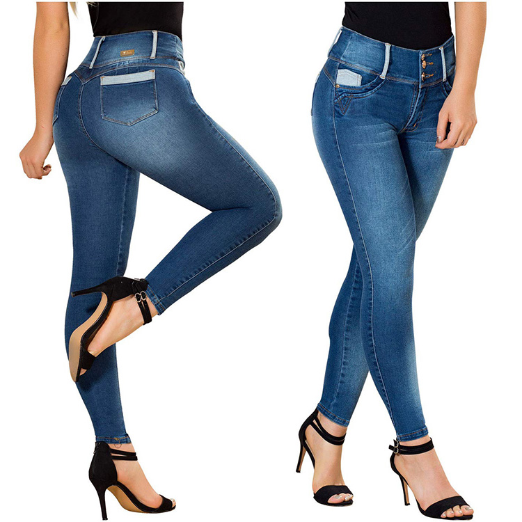Sexy tight elastic columbian ladies latest fashion jeans colombiano